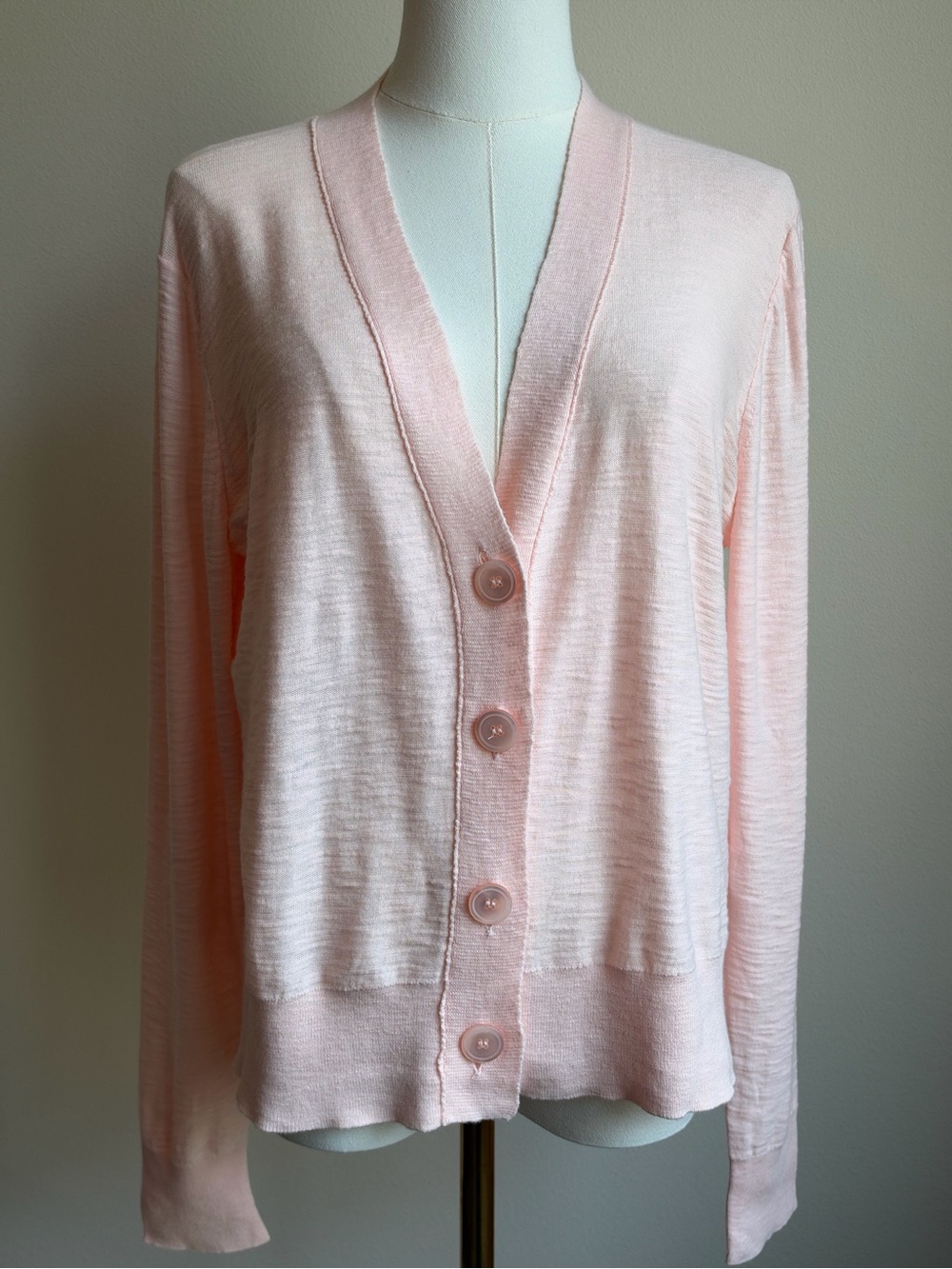 J. CREW Light Pale Pink V-Neck Button Up Cardigan Sweater 100% Cotton | SIZE L